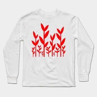 Red leafy tree plant shoots pattern design Long Sleeve T-Shirt